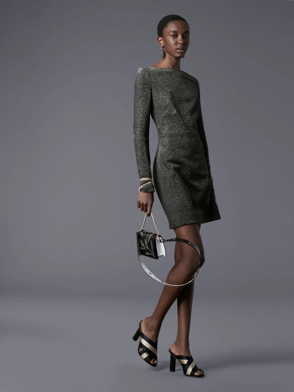 Diane Von Furstenberg Long-Sleeve Metallic Black Dress size 6